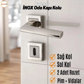 Resim Nzb 1 Takım Oda Kapı Kolu Inox Kare Rozetli Sağa Sola Uygun Iç Ev Kapısı Kolları Kilitlenebilir 