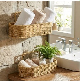 Resim Buffer 2 Li Duvar Askılı Plastik Rattan Organizer Oval Hasır Görünümlü Mutfak Raf Sep Çok Renkli 