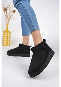 Resim Muggo Hug Kalın Taban İçi Tüylü Günlük Mini Yarım Kadın Bot - Siyah 