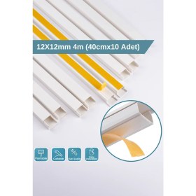Resim Odta 4 Metre (12X12MM) Kedinden Yapışkanlı Kablo Kanalı | 4m (10 Adet x 40CM) Kablo Gizleyici 
