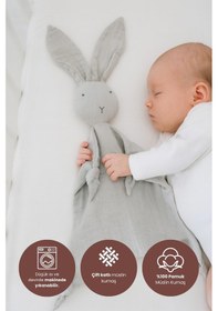 Resim Bebekevi %100 Pamuk Oeko-tex Sertifikalı Müslin Tavşan Uyku Arkadaşı Bebek Uyku Arkadaşı Yeşil Uyku Arkadaşı 