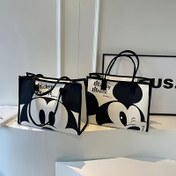 Resim 1 Mickey Mouse Kanvas Tote Çanta - Büyük Kapasiteli Alışveriş Çantası Fermuar Kapatma, Dayanıklı Polyester Astar, Seyahat ve Hediyeler için İdeal, Seyahat Çantası | Eğlenceli Aksesuar | Fermuarlı Çanta 