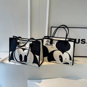 Resim 1 Mickey Mouse Kanvas Tote Çanta - Büyük Kapasiteli Alışveriş Çantası Fermuar Kapatma, Dayanıklı Polyester Astar, Seyahat ve Hediyeler için İdeal, Seyahat Çantası | Eğlenceli Aksesuar | Fermuarlı Çanta 