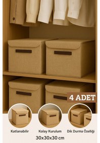 Resim 4lü Jüt Kapaklı Kumaş Dolap İçi Düzenleyici Kutu - 30x30x30 Cm Katlanabilir Saklama Kutusu Çok Renkli 