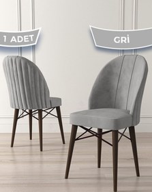 Resim Canisa Jena Serisi 1 Adet Gri Yemek Odası Sandalyesi 1.sınıf Babyface Ithal Kumaş Ceviz Gürgen Ayak 