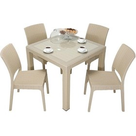 Resim Depootoptan Mandella Elit Rattan 90 x 90 CM Elit Sandalye Camlı Masa Takımı Çölbej 