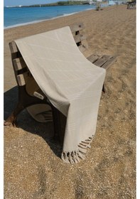 Resim Coastline Bej Çift Tarafı Bukle 100x180 Cm Boyasız %100 Organik Pamuk Saçaklı Plaj Havlusu Bej 