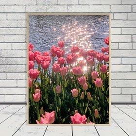 Resim Yetişkinler İçin Ekstra Büyük DIY 5D Elmas Boyama Seti - Huzurlu Su Kenarı Lale Manzarası, Yuvarlak Akrilik Elmaslar, Çerçevesiz Sanat El Sanatları Seti Ev Duvar Dekoru İçin - Sevgililer Günü, Paskalya, Aziz Patrick Günü İçin İdeal Hediye, Elmas Sanatı 