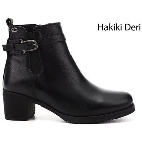 Resim Gönderi(R) Gönderi R Siyah Floter Fermuarlı Kalın Topuklu Hakiki Deri Bot Siyah Floter 