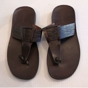 Resim Vronsky Unisex Hakiki Deri Kahve Parmak Arası Kauçuk Tabanlı Kırışık Bantlı Terlik 