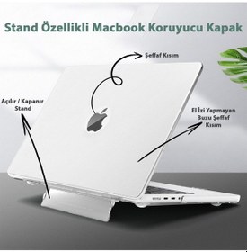 Resim Apple Uyumlu MacBook Air 13.6" M2-m3 Çip 2022/2024 A2681 A3113 Standlı Şeffaf İz Bırakmayan Koruyucu Kapak Şeffaf 