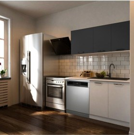 Resim Klos Hazır Mutfak Dolabı 140 Cm -beyaz Laminat Tezgah Dahil-bulaşık Makinesi Yeri Mevcut-mat Antrasit 