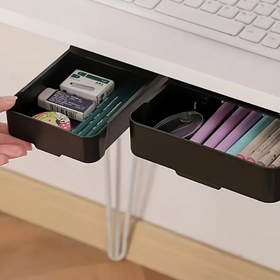 Resim 2 adet 1 Büyük + 1 Küçük Yerden Tasarruf Sağlayan Kendinden Yapışkanlı Masa Altı Çekmece Depolama Kutusu, Görünmez Asılı Masa Altı Depolama Kutusu, Oturma Odası, Ofis ve Yurt Aksesuarları için Gizli Çekmece Düzenleyici, Ev Düzenleme ve Organizasyon Malzemeleri - Evler, öğrenci masaları ve mutfak tezgahları, ev masaları ve çekmece depolama kutuları için İdeal Seçim 