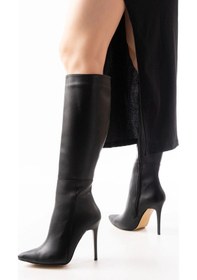 Resim Ls-226 Siyah Fermuarlı Lastikli İnce Yüksek Topuklu Kadın Çizme Çok Renkli 