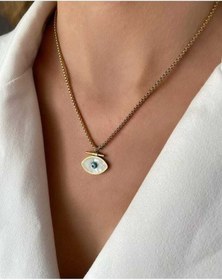 Resim Sedefli Göz Nazar Boncuğu Çelik Kolye 