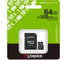 Resim Binbir Göz Bilgisayar Kıngston Canvas Select Plus 64GB Mıcro Sdhc CLASS10 100MB/S Hafıza Kartı SDCS3/64GB 