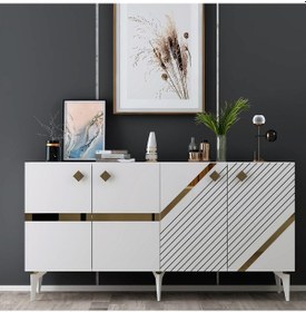 Resim İrris Konsol 4 Kapaklı Raflı Beyaz-altın 