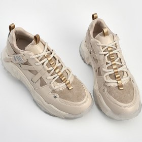 Resim Marjin Kadın Yüksek Şeffaf Taban Sneaker Bağcıklı Spor Ayakkabı Ojis bej 