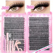 Resim 6 Parça (720-6) Kirpik Uzatma Seti - Kendin Yap (DIY) Doğal ve Hacimli Kirpikler, Yapıştırıcı, Mühürleyici ve Kıvırıcı ile - 0,07mm Kalınlığında Yeniden Kullanılabilir Sahte Kirpik Demetleri (C/D Kıvrım, 8-16mm Karışık Uzunluklar) - Salon Gerektirmez, Evde Kullanım İçin 