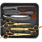 Resim 8 adet Profesyonel Saç Kesme Makinesi Seti, 16.51cm İnceleme Makasları, Tıraş Bıçakları, Salon Makasları - Altın ve Siyah, Çok Renkli, Unisex, Sağ El, Normal Saç Dokusu, Salon Aksesuarları | Şık Saç Kesme Araçları | Dayanıklı Saç Kesme Araçları, Saç Bakımı Temelleri 