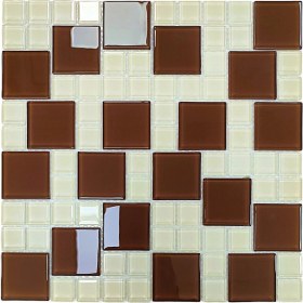 Resim Tüm Yüzeyler Için Sütlü Kahve-Krem Mix. 30X30CM. Fileli Kristal Cam Mozaik ( 1 M2 Fiyatıdır ) 