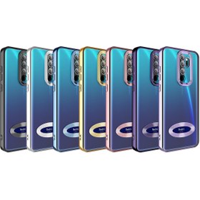 Resim Fibaks Redmi Note 8 Pro Kılıf Kamera Lens Korumalı Şeffaf Renkli Logo Gösteren Parlak Kapak Gold 