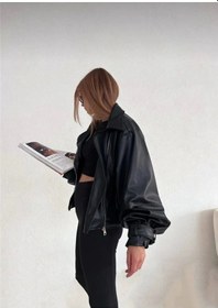 Resim Genculus Siyah Balon Kol Deri Kadın Ceket Yeni Trend Siyah 