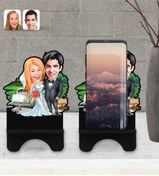 Resim Bk Gift Kişiye Özel Evleniyoruz Karikatürlü Ahşap Biblo Telefon Standı-1 