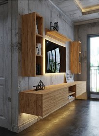 Resim Resital Ledli Duvara Monte Tv Sehpası - Çam - W6001-6 Çam 
