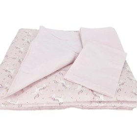 Resim Esplendor Bebek El Yapımı At Desenli Yorgan Çarşaf ve Yastıklı Üçlü Set (Pembe) 