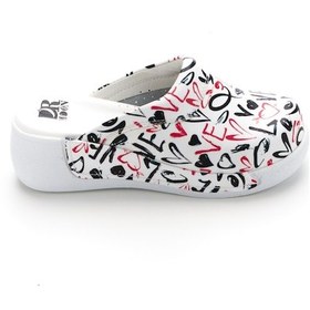 Resim Drmoon Love Desenli Dolgu Taban Hakiki Deri Kadın Sabo Terlik Beyaz 