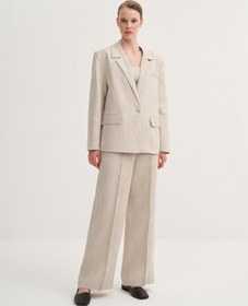 Resim Oversize Keten Fit Blazer - Bej - Bej / M 