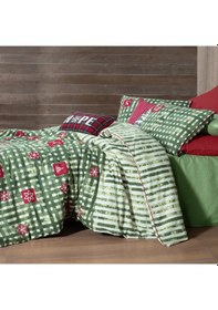 Resim Larasi King Size Battal Boy %100 Pamuk Flanel Pazen Nevresim Takımı Yeşil Yeşil 