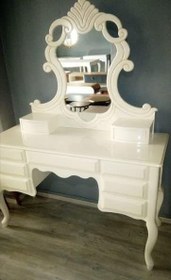 Resim Makyaj Masa 12774 Dresuar Kayın Aslan Ayak Krem 9Çekm Oymalı Nakış Ayna El YapıM 