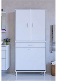 Resim Eliusta Wall Beyaz Banyo Dolabı 65 Cm Tek Göz Bölmeli Sepet 65x171x32,5 Cm 4 Raflı Mutfak/banyo Dolabı Beyaz 