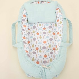 Resim Babynest ve Yastık - Çift Taraflı - Turkuaz Waffle - Yeşil Balkabağı 