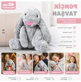 Resim Peluş Gri Tavşan, 45 cm Yumuşak Uyku Arkadaşı 