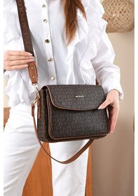 Resim Just Polo Kadın Baskılı Ayarlanabilir Askılı Şık Ve Lüks El & Omuz Çantası Shoulder Bag Kahverengi 
