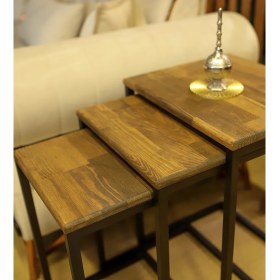 Resim Ats Dekor Ahşap Dekoratif Tasarım C 3'lü Zigon Yan Koltuk ve Laptop Sehpası 