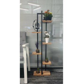 Resim Boss Group Çiçeklik 6 Bölmeli, Raf Siyah Metal Çerçeveli Ahşap 
