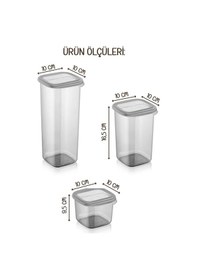 Resim Vienev Renkli Etiketli Peggy Kare Erzak Saklama Kabı Antrasit 24'Lü 8 x (0.55 - 1.2 - 1.75 L) Antrasit 