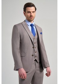 Resim İmza Koyu Vizon Kendinden Desenli 2 Düğme Classic Esnek Slim Fit Takım Elbise 1001250157 Koyu Vizon 
