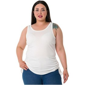 Resim Büyük Beden Kalın Askılı Yanları Tünelli Viskon Ekru Body-ekru Ekru 