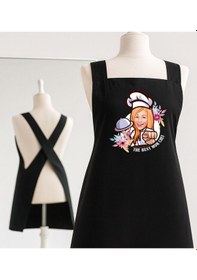 Resim Bk Gift Kişiye Özel Karikatürlü Çapraz Askılı Siyah Mutfak Önlüğü - 12, Aşçı Önlüğü, Şef Önlüğü, Anneye Hediye Kobitmeyencom35922 Bk Gift Renkli 