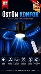 Resim Tavan Vantilatörü LED Avize Armatür 45W 54CM 3 Kanatlı Sessiz DC Motor Uzaktan Kumandalı 3 Kademeli Fan Zamanlayıcı Gece Lambası Modu Akıllı LED Aydınlatma Siyah 