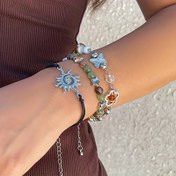 Resim Kadınlar için 3 adet Boho-Chic Güneş ve Kelebek Boncuklu Bilezik Seti - Renkli Reçine, Alaşımlı - Günlük Kıyafet ve Hediye için İdeal, Tatil Aksesuarı|Vintage Charm Bilezikler|Alaşımlı Charm Bilezikler 
