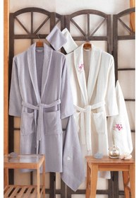 Resim Güvenal Pamuxu 8 Parça Aile Bornoz Seti 1 Ekru 