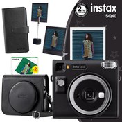 Resim Fujifilm Instax SQ40 Siyah Fotoğraf Makinesi-20'li Kare Film-Deri Kılıf-Albüm Pleksi Çerçeve ve Kıskaçlı Stand Fujifilm