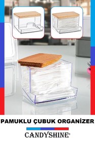 Resim CandyShine Ahşap Kapak Pamuklu Çubuk Organizer Modern Pamuklu Çubuk Düzenleyici Şık Pamukluk 1 Adet 