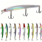 Resim 10 Adet Minnow Balıkçılık Yemi Seti: Levrek, Deniz ve Tatlısu Balıkçılığı için Sert Plastik Yapay Yem (13.5cm/5.3in, 15.5g) 